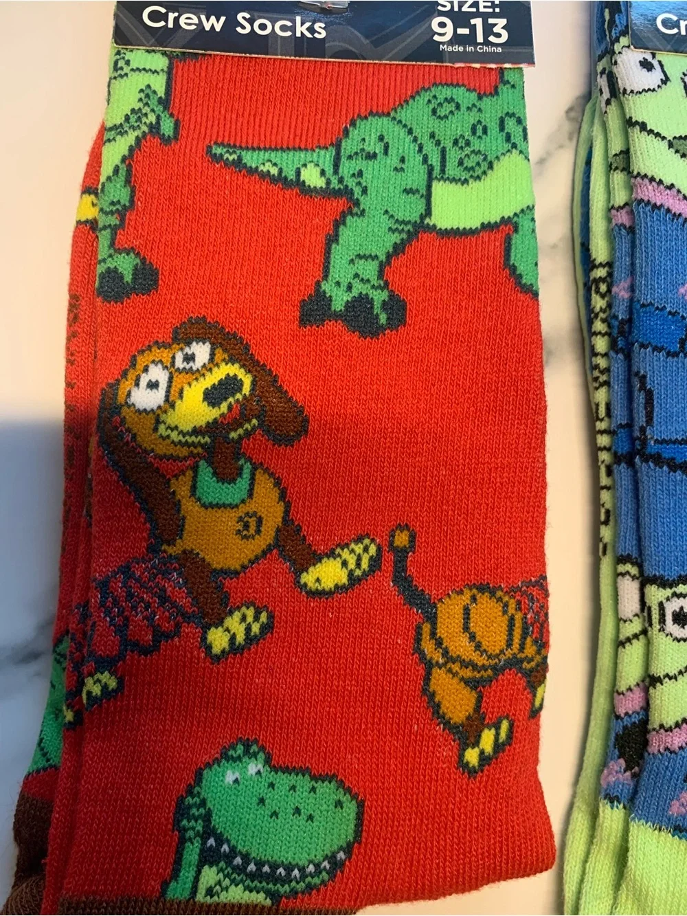Toy Story Crew Socks - Red Dino Slinky Dog & Blue Alien Designs (Size 9-13)
